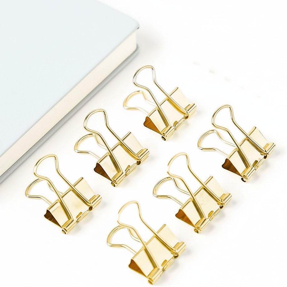 100 Pack Mini Gold Binder Clips 5/8 Inch (15 mm), Colored Little Paper Clamps, Small Tiny Micro Size Paper Clips for Office Home School Business 0.6"