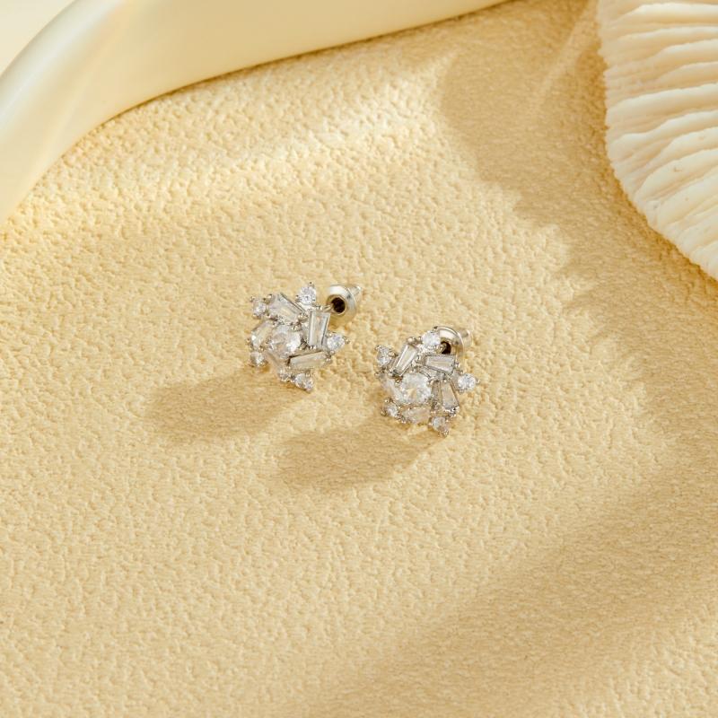 New Fashion Shiny Zirconia Inlaid Rose-shaped Stud Earrings Women's Trend Luxury Copper Earrings Birthday Party Jewellery Gifts