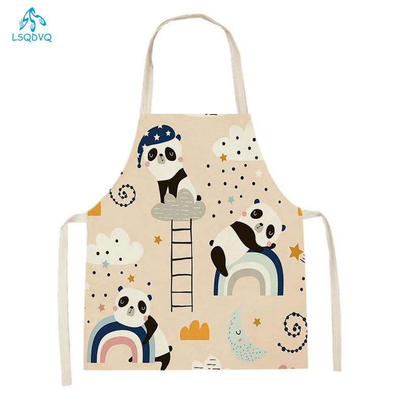 Cartoon Rainbow Clouds Kitchen Sleeveless Apron Women Men Linen Waist Bib Home Cleaning Apron Cute Animal Household Pinafore