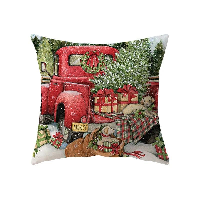 Merry Christmas Santa Print Pattern Cushion Cover Home Living Room Sofa Decorative Square Pillow Cover