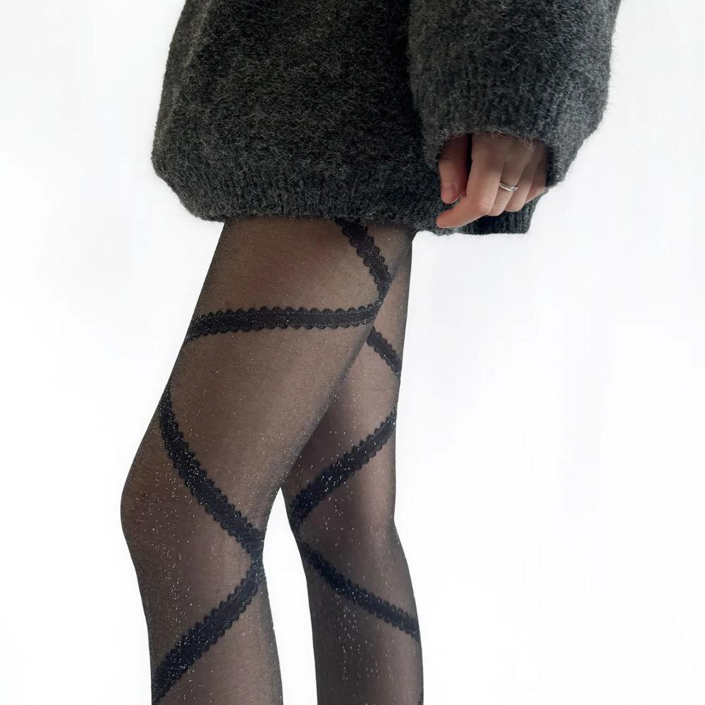 Spring Summer Nylon Mesh Women Tights Stockings Cross Line Punk Style Women Pantyhose Lace Tights Night Club Party Accessories