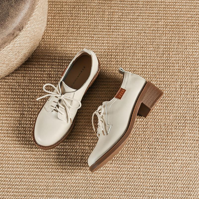Schnürschuhe Vielseitige Damen-Einzelschuhe aus echtem Leder Weiche Sohle Frühling und Herbst Kleines Obermaterial aus Leder Vorstellungsgespräch Arbeit mit Rock
