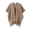 Solid Black Tassel Hem Open Front Poncho Cape Soft Faux Cashmere Wrap Shawl