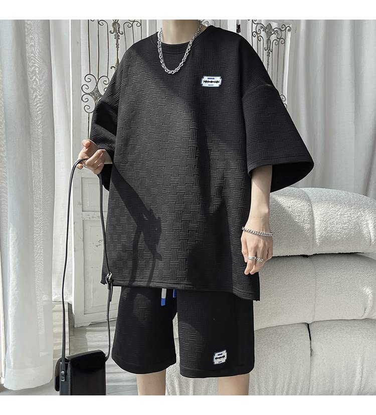 ANGELCITY Summer Plus Size Short and and Summer L951 Men's Set, Sweatshirt, Jersey, Sleeves, Shorts, T-Shirt Shorts, 2-Piece Set, Sportswear,