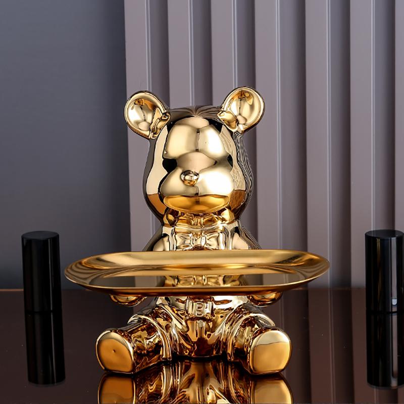 Ceramic Colorful Plating Bear Storage Box Home Living New Room Desktop Storage Tray Decorative Statue Money Box Ornaments