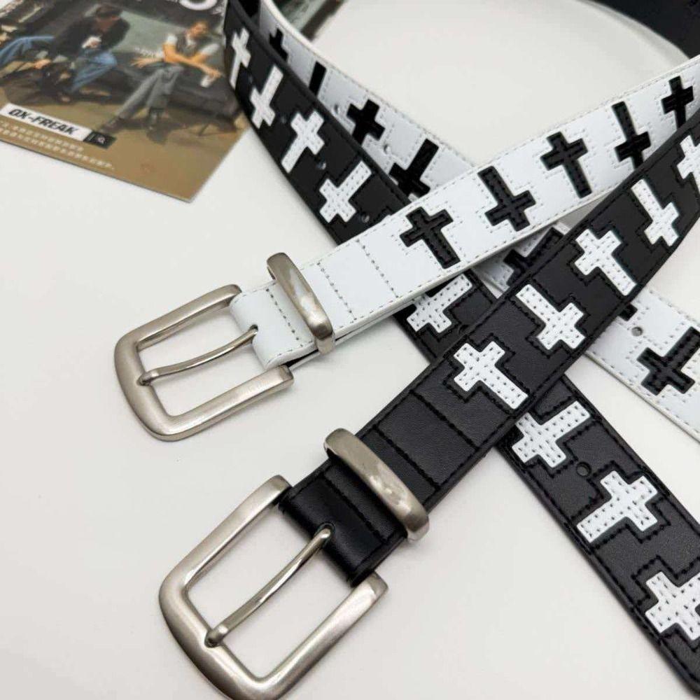 Gothic Punk Belt PU Leather Y2K Belt Fashion Cross Shaped Belt  Jeans Accessories