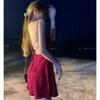 Small suspender dress 2026 new summer waist sexy backless chic design sense a-word skirt children