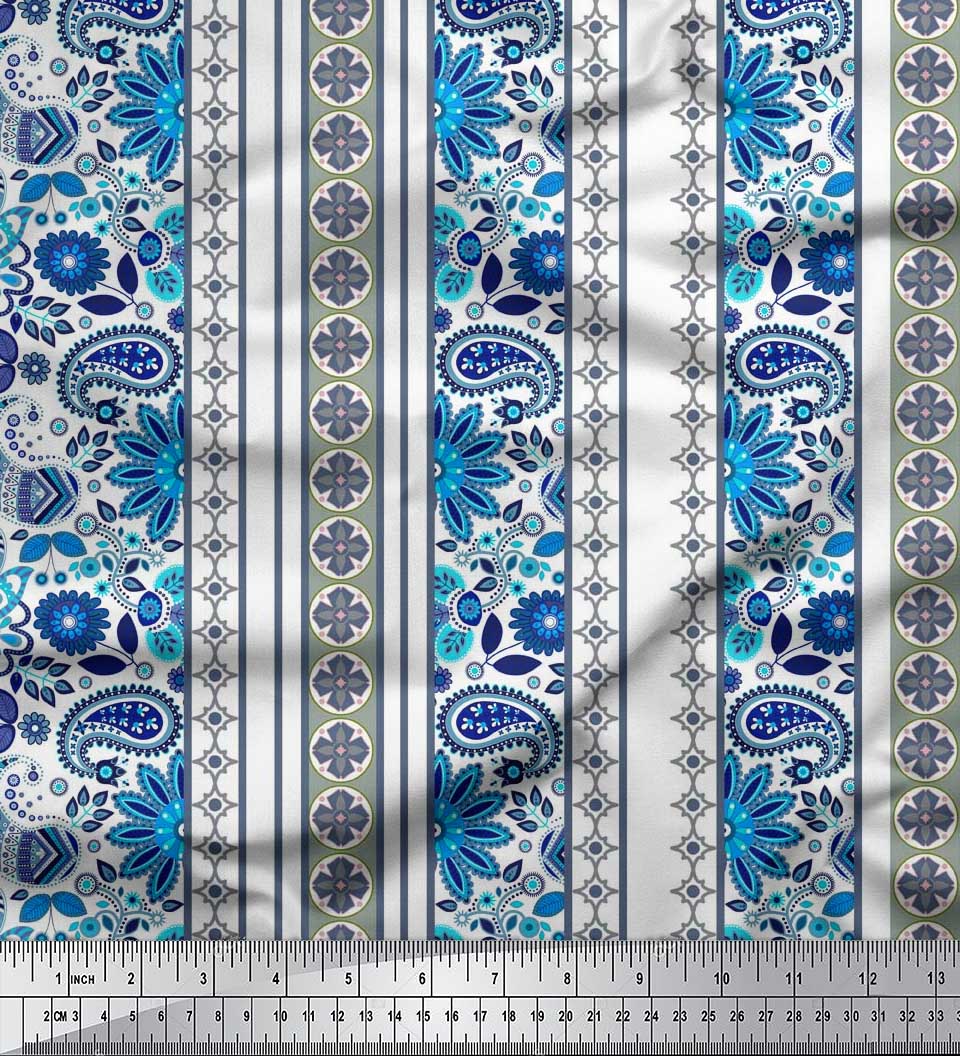 

Японська креп-атласна тканина Soimoi в смужку, принти на тканині з квітами та пейслі на метр 42 дюйми 42 Inch Wide - Poly Crepe білий