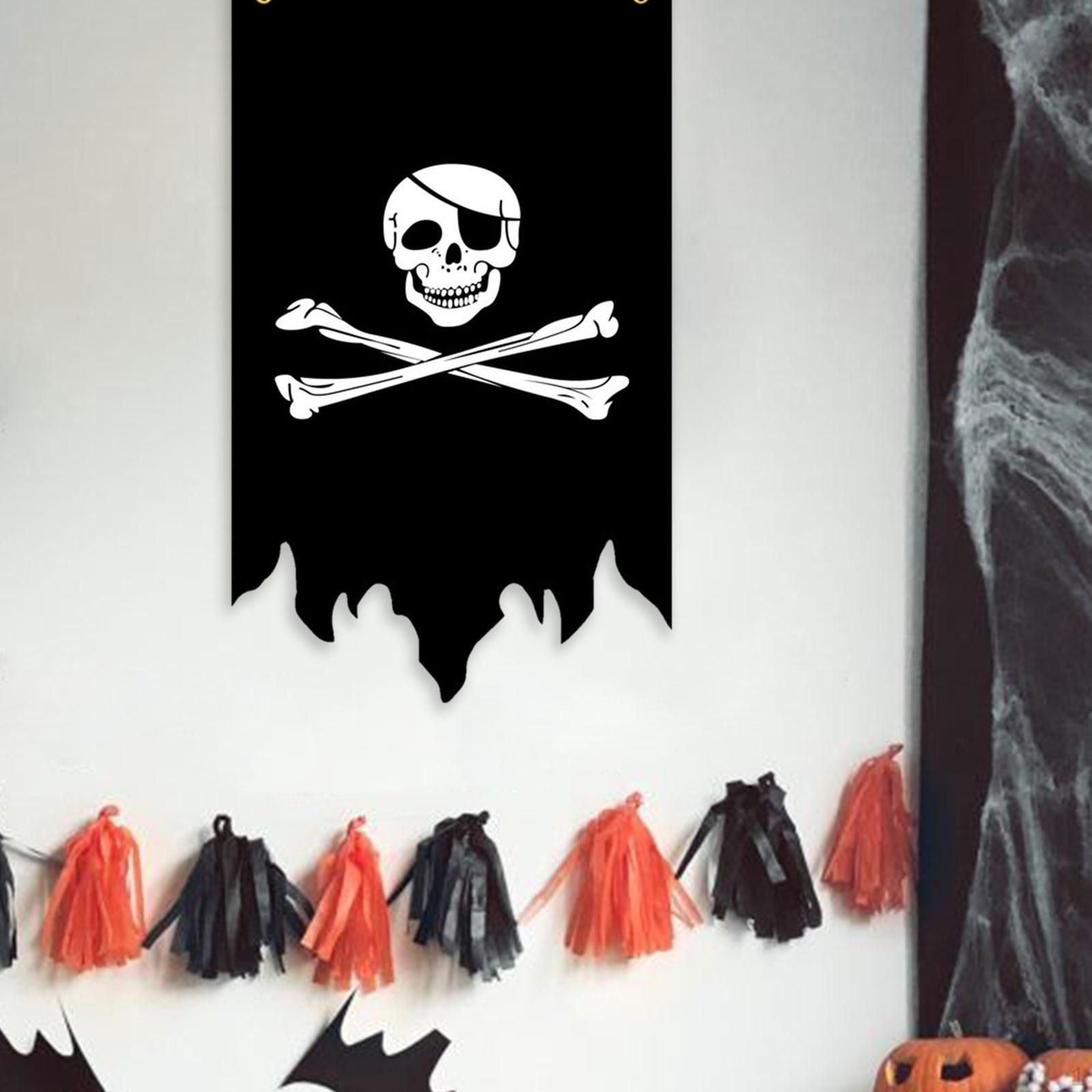 

Halloween Pirate Flag Hanging Sign Double Sided Ornament Crossbone Home Decor Vertical for Outdoor Style A