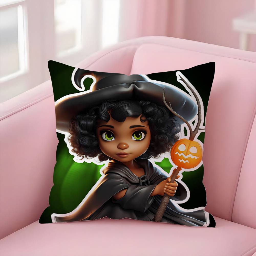Cute Funny Witch Halloween Pillow Case Short plush Double-sided Print Square Throw Pillow Covers Sofa Home Cushion Decor