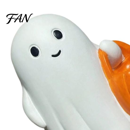 Holiday Ghost Ornament Halloween Holding Pumpkin Figurine, Spooky Statue with Night Light, Resin for Desk Tabletop Centerpiece Lighted Figurine
