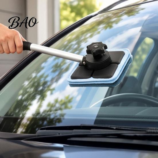 Car Windshield Cleaning Tool Magnetic Kit, Double-Sided Glass Cleaner with Microfiber Cloth Pads Long Telescopic Handle, Reusable for Auto Window
