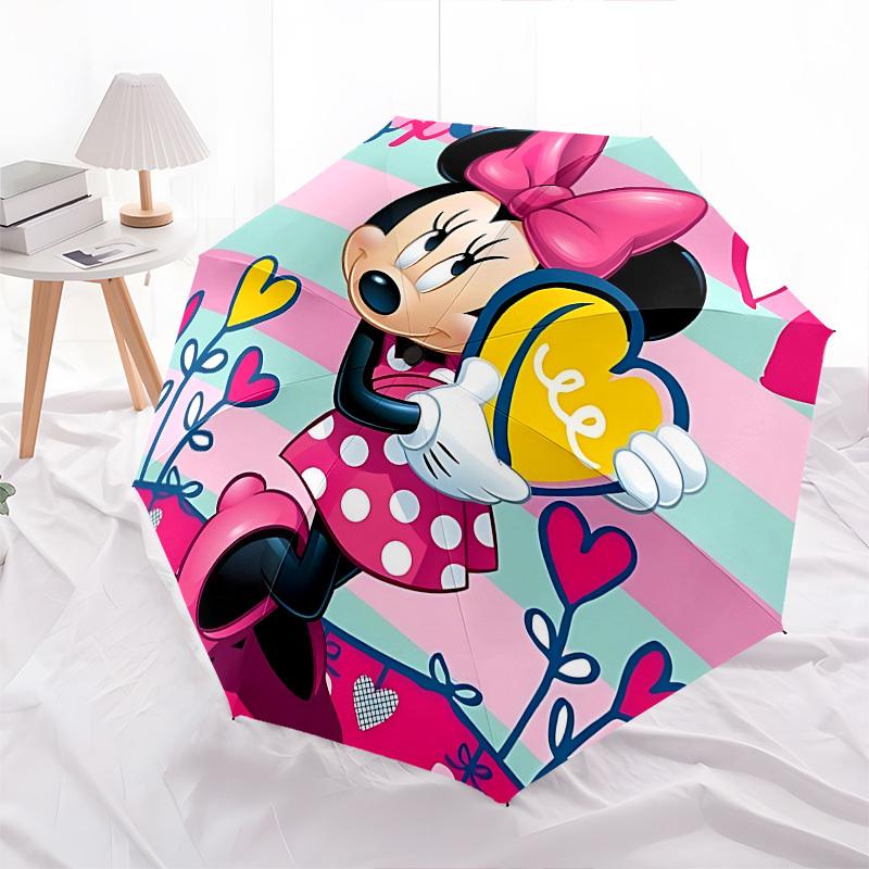Minnie Mouse, Hearts Themed Automatic Opening and Closing Umbrella, Brightly Colored 8-rib Portable Umbrella, Suitable for Men and Women, A Perfect Gi