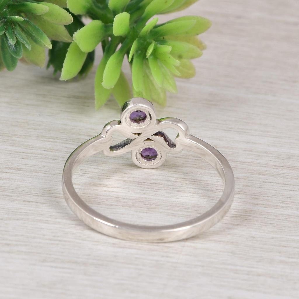 Natural Amethyst Double Stone Ring  | 925 Sterling Silver Minimalist Ring | February Birthstone Ring | Dainty Gemstone Ring | Gift for Her
