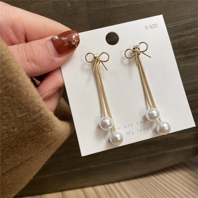 

17 км корейские серьги-капли с кисточками и жемчугом для женщин, модные висячие серьги с геометрическим рисунком, золотые, лунные и звездные, подарки, ювелирные изделия