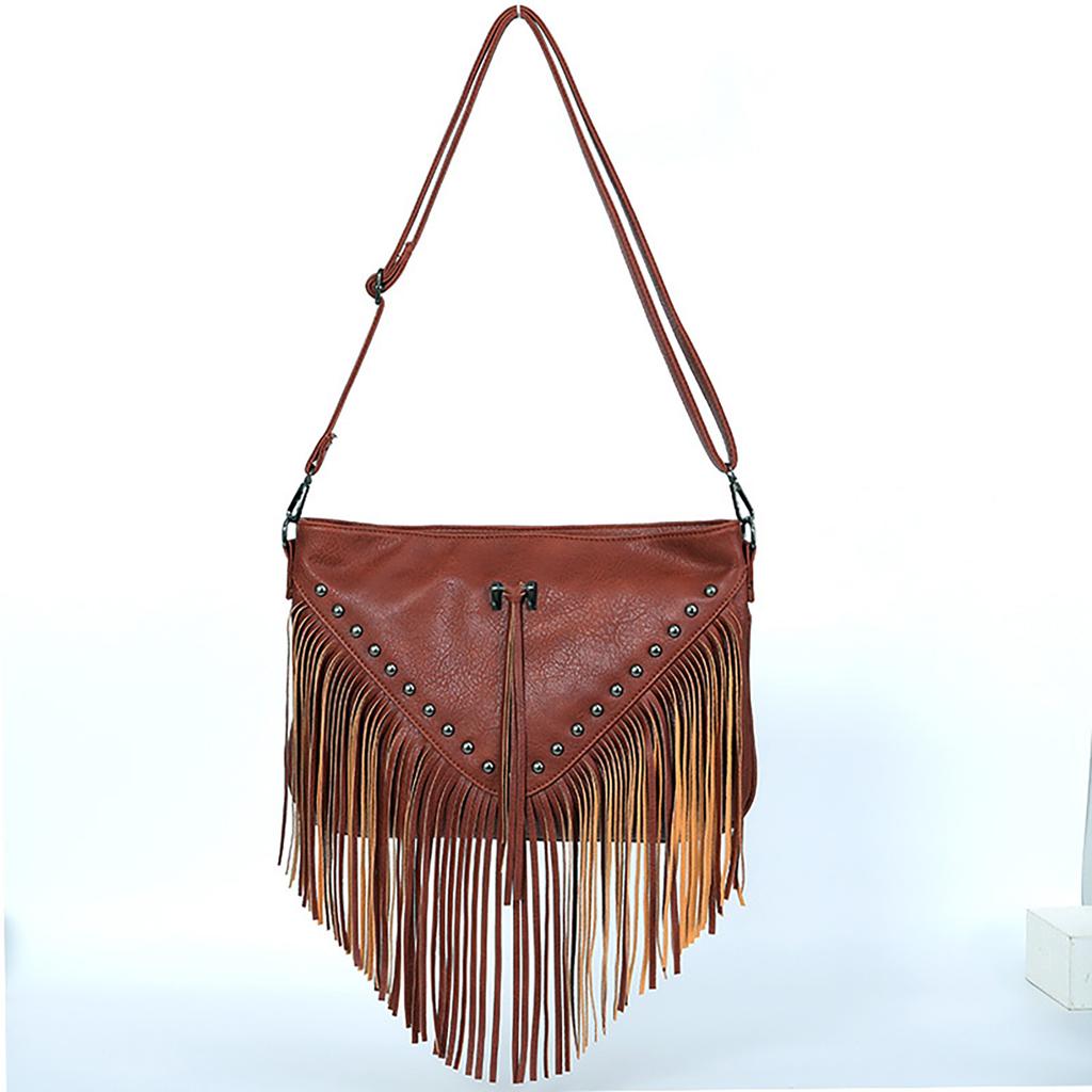 Europe and the United States rivet soft leather casual rivet tassel bag one shoulder oblique straddle bag for women large bag