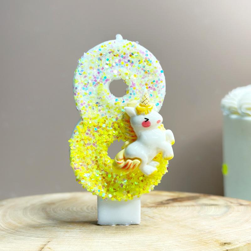 Unicorn Birthday Candles 0-9 Number Yellow Cake Candle Fashion Cartoon Anime Topper Party Cute Decoration
