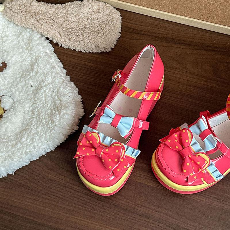 Mote Høye hæler og Allsidige Sommer Prinsessesko Japanske Plattform Rund tå Myk Jente Kvinners Lærsko