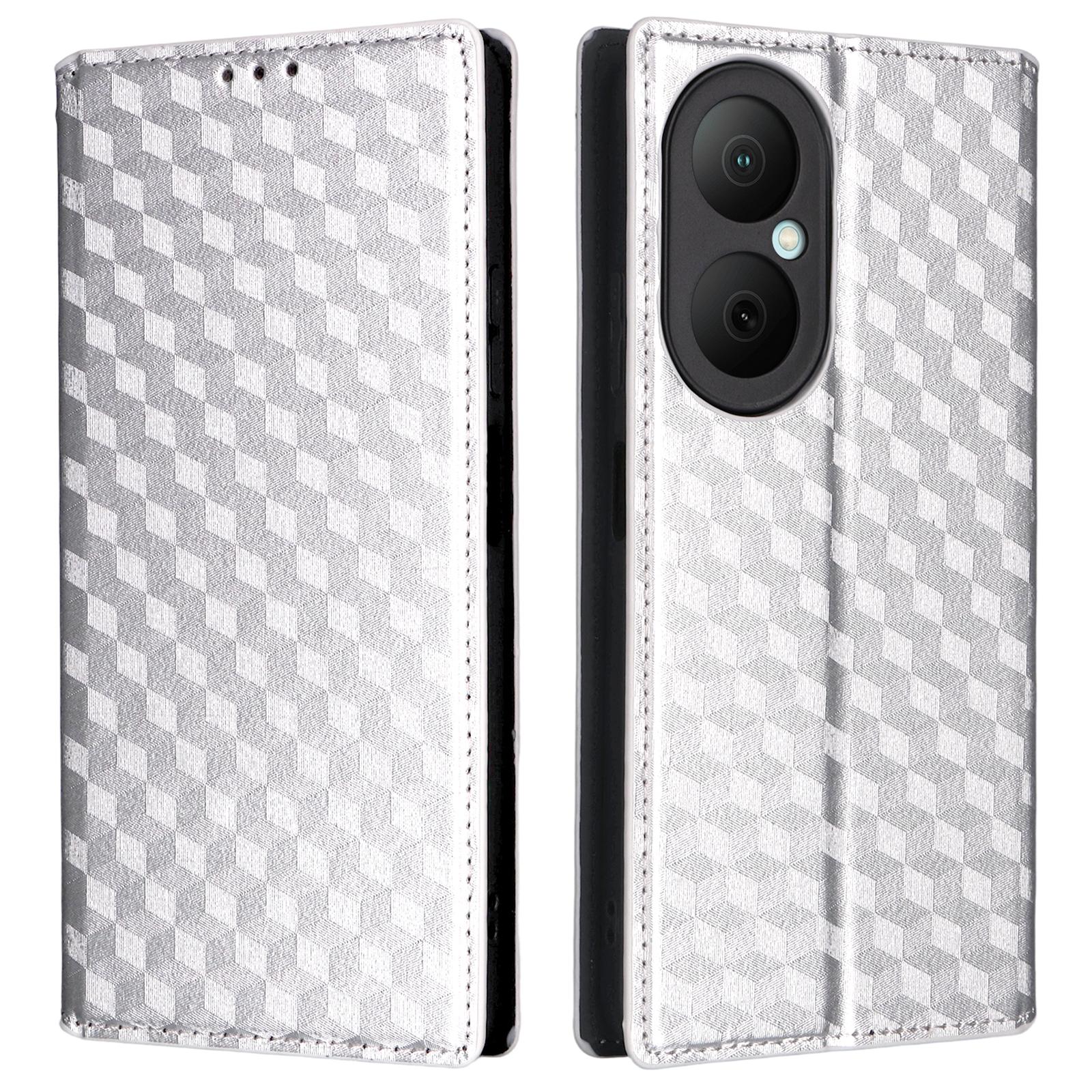 

Для Huawei Enjoy 80 Чохол-гаманець Шкіряний чохол для телефону з ромбоподібним тисненням Silver