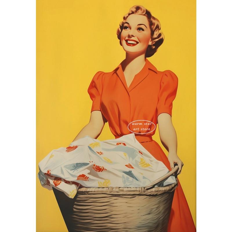 Laundry Day Woman Washing Machine Cat Wall Art Canvas Painting Nordic Poster Print Toilet Pictures for Living Room Decoration