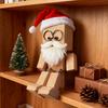 Christmas Shaking Wooden Man Figurine with Santa Hat And Beard Handmade Shaking Feet Wooden Doll with Magnetic Expressions for Car
