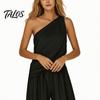 Talos Baumwoll-Leinen 2-teilige Sets für Damen, Ein-Schulter-Ärmelloses Oberteil mit Weitbeiniger Hose Passendes Set, Sommerurlaub Lounge Outfits