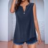 Women's Cotton Linen Solid Colour Sleeveless Shirt V-Neck With Buttons Loose Blouse