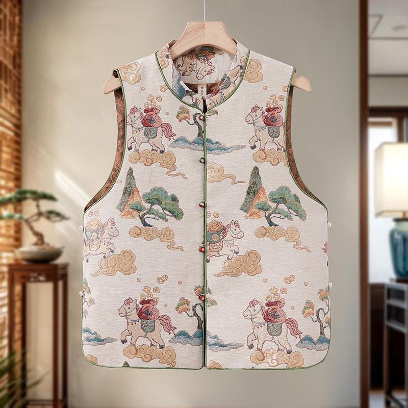 Women s Fur Trimmed Warm Padded Vest - New Arrival, National Style XL хаки