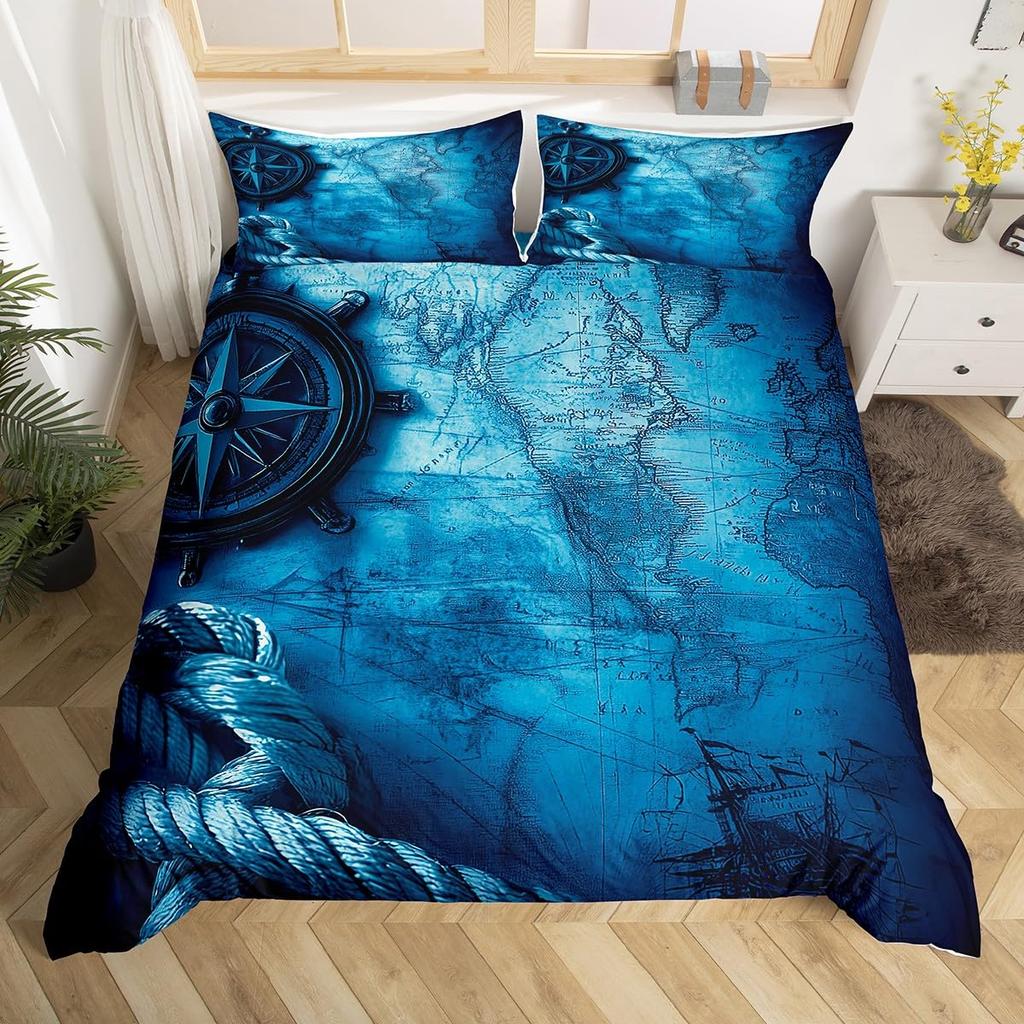 Anchor Bedding Set Nautical Sailboat Duvet Cover Wood Board Design Pattern Comforter Cover for Boys Ocean Theme Quilt Cover