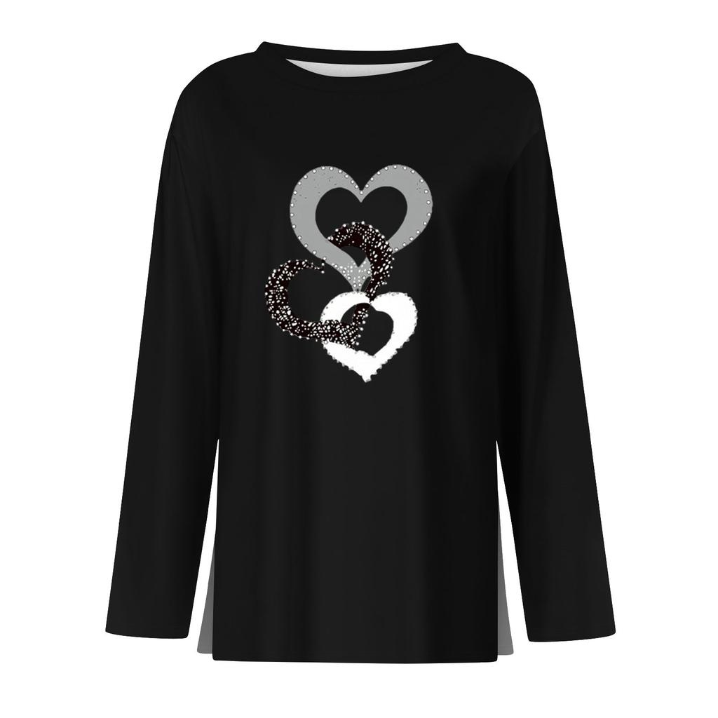 Mote Casual Langermet Trykk Rund Hals Pullover Topp Bluse for Kvinner