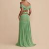 Foreign Trade Fashionable and Sexy Solid Color Neck Metal Decorative Tube Top Pleated Holiday Dress Long Dress Women