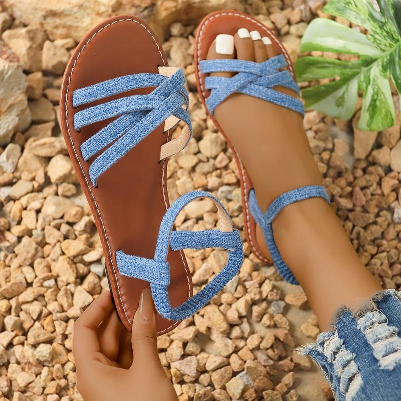 Women Trend Flat Heel Sandals 2024 Summer New Women Summer Casual Shoes Big Size Lightweight Anti-slip Slip on Sandals