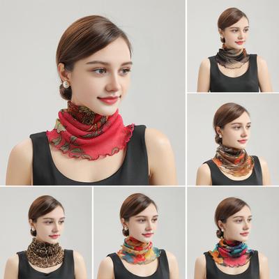 Damen Floral Chiffon Ring Schal Nackenschutz Falscher Kragen Elastisches Lätzchen Wickeltuch Reiseschal Vielseitiges Accessoire