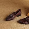 Krazing Pot Cow Skin Spring Summer Size 40 Loafers Thick Low Heels Pleated Decoration Women Round Toe Leisure Pumps