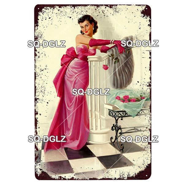 [SQ-DGLZ] Pinup Girl Plakette Metall Vintage Bar Möbel Teller Garagenschild Vintage Deko Man Cave Dekoration Geschenk