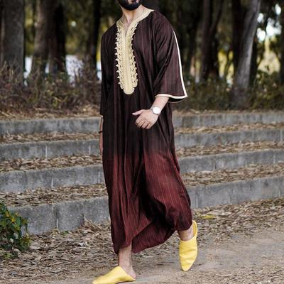 Abito arabo da uomo, largo, scollo a V, maniche corte, stampato in stile mediorientale, abbigliamento musulmano da uomo