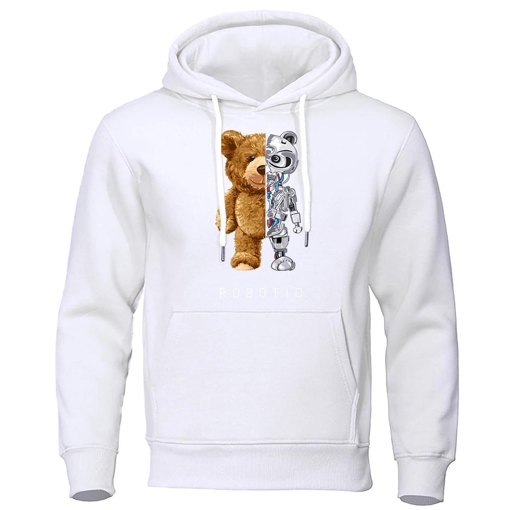 Nové Funny Teddy Bear Robot Mikina Robotický Medvídek Oblečení Ležérní Pánské s kapucí Módní Mikiny Fleece Oversized Volné Streetwear