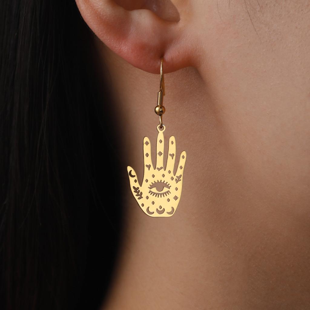 Evil Eye Hamsa Earrings For Women Hand of Fatima Protection Amulet Stainless Steel Drop Earrings Jewelry Gift WholesalLIKGREAT