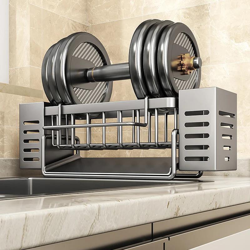 Stainless Steel Kitchen Sink Storage Rack Space Saving Built-in Sponge Rack And Drainage Basket For Kitchen Cleaning And Storage