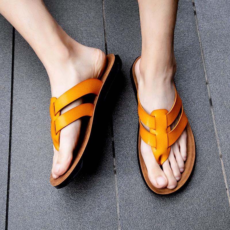 Fashion Summer Flip-flops Male Half Drag New Handmade Flats Man's Leather Sandals Stylish Beach Slippers Quick Dry Wading Aqua Shoes