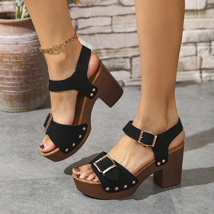Women's Thick Heeled Sandals Retro Metal Buckle High Heels Sandals Summer New Rome Sandals for Women Leisure Platform Sandalias