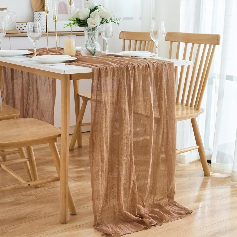 Vintage Table Runners Pleated Fabric Wedding Decoration Cheesecloth Table Setting Dinning Decor