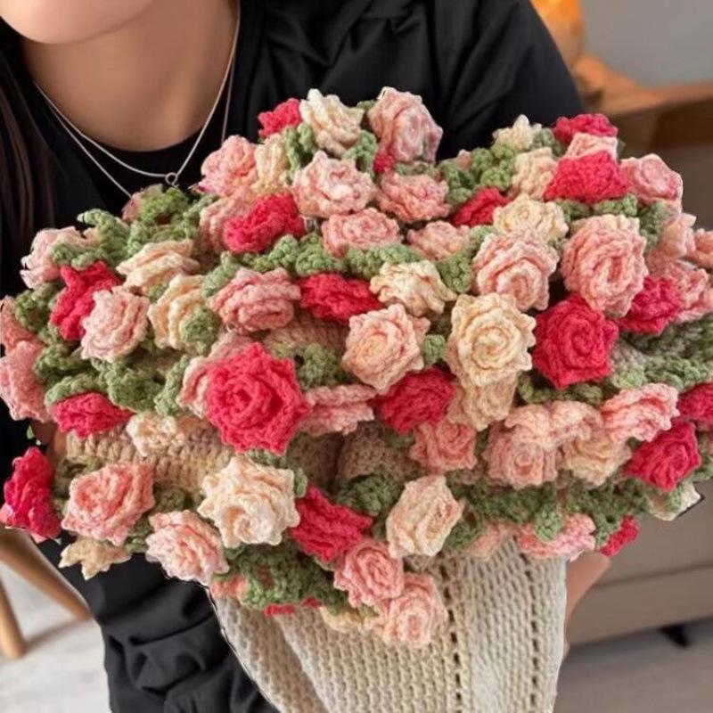 Gradient Rose & Lily of the Valley Knitted Blanket Kit - DIY Yarn & Material Pack with Pointed Corners