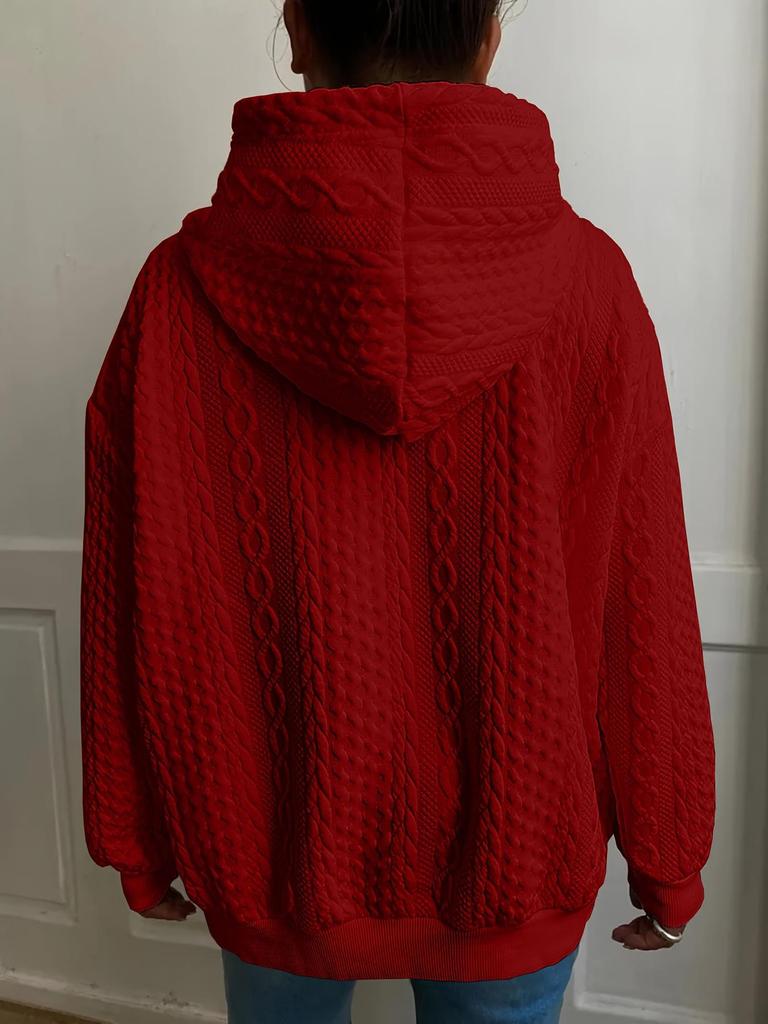 European & American Women's Casual Jacquard Loose Hooded Knit Sweatshirt