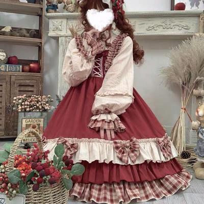 Japanisches Harajuku Gothic Bow Plaid Kleid Süßes Lolita Mädchen Cosplay Einteilige Kleider Kawaii Rüschen Party Vestido