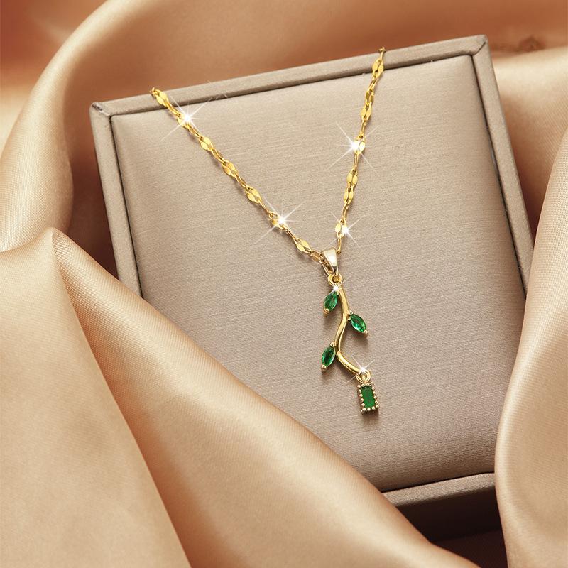

1 Pcs Emerald Branch Plant Element Necklace Non-Fading Titanium Steel Clavicle Chain Gift Women s Girls Elegant Accessories