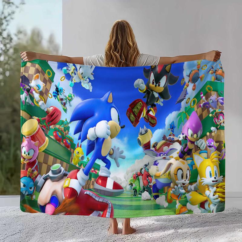 Retro S-Sonic Cartoon Game Flannel Blanket,Ultra Soft Warm Plush Throw for Home Bedroom Bed Sofa Cover Camping Picnic gift
