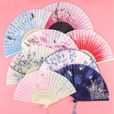 Vintage Silk Folding Hand Fan Chinese Bamboo Fans Craft Gifts Women Dance Performance Props Home Decoration