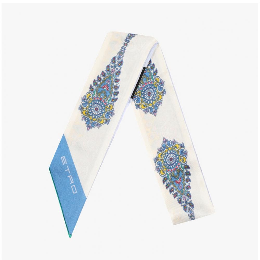 Etro Medallion Paisley Skinny Twill Silk Scarf Wata0016ak638