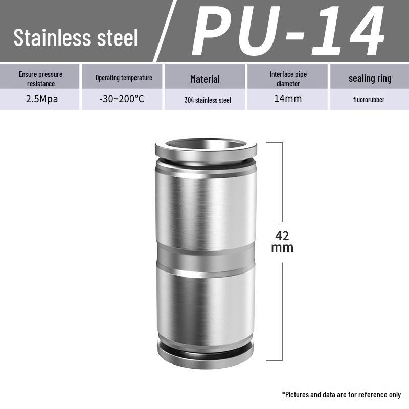 Zhuo Ji 304 Stainless Steel Quick Connector: 8mm Pneumatic Hose Reducer for PU/PG Air Source